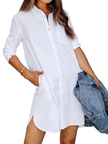 MINTLIMIT Women's Casual Long Sleeve Button Down Shirt Dress Oversize Swimsuit Cover Up for Women 2024 White