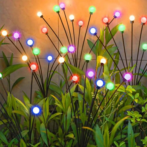 Lampes de Jardin,lampes RGB à changement de couleur, 2PCS Lumières Solaires Lucioles 8 LED IP65 Étanche, Lampes Solaires d'Extérieur, Passage, Anniversaire, Décoration de Fête, Blanc Chaud