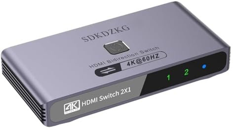SDKDZKG HDMI Switch 4k@60hz, Aluminio Bidireccional HDMI Conmutador 2 Entradas y 1 Salida / 1 Entrada y 2 Salidas, Soporta HDCP2.2、HDR10、3D, para Firestick Xbox PS5 PS4 Roku BLU-Ray Player HDTV