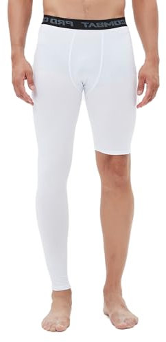 Herren Basketball Single Leg Tight Sporthose 1/2 One Leg Compression Pants Athletic Base Layer Unterwäsche, Weiß-rechts-lang, Groß