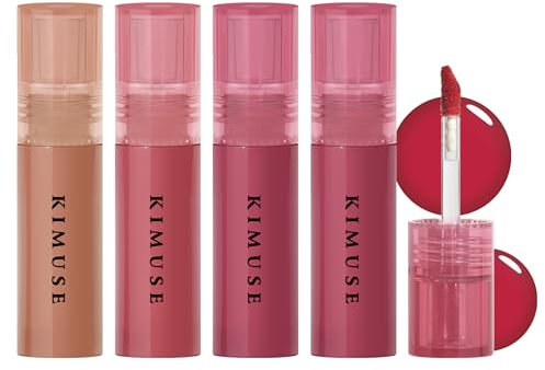 KIMUSE Gleamy Gloss Lip Stain Set, Resplandor Brillo de Labios de larga duración, Tinte de labios de color vivo con acabado hidratante sin peso y no pegajoso