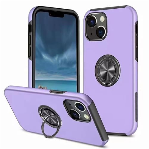 Ykerey Hülle für iPhone 13 mini Handyhülle mit Ständer mit 1 Stück Hartglas Schutzfolie Magnetische Autohalterung 360° Ring Halter Schutzhülle Cover für iPhone 13 mini, Lila