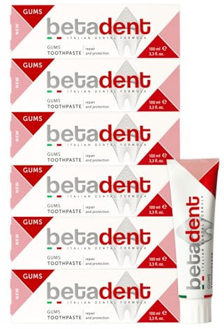 Betadent KIT 6 DENTIFRICIO GUMS per gengive sensibili, infiammate e irritate. Ripara e protegge. Azione antiplacca e antibatterica. Formula Delicata non abrasiva. Maxi formato, 6x100 ml