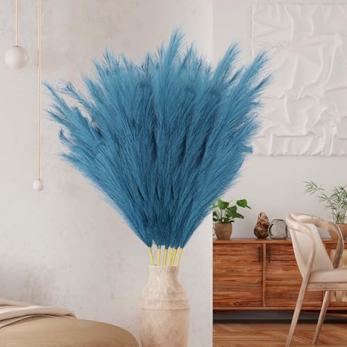 Ziamzra 6 Stück Pampasgras Groß 110cm Pampasgras Deko Trockenblumen Künstliches XXL Getrocknete Pflanzen Blumen Boho Kunstblumen Deko für Wohnzimmer Hochzeit Büro Schlafzimmer- Blau