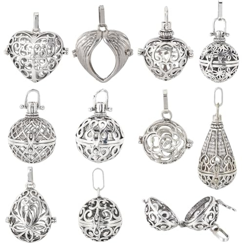 SUNNYCLUE 10 Stück Silberne Kristallkäfig Charms Medaillon Anhänger Metall | Messing Diffusor Hohle Klangkugel Zu Öffnender Heilsteinhalter Charms Für Die Schmuckherstellung Charms Für Frauen DIY