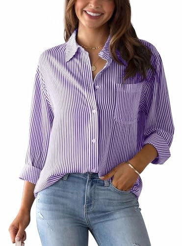 AIEOE Chemisiers et Blouses Femme Manches Longues Chemise Femme Été Col V Boutons de Chemise Femme M Violet