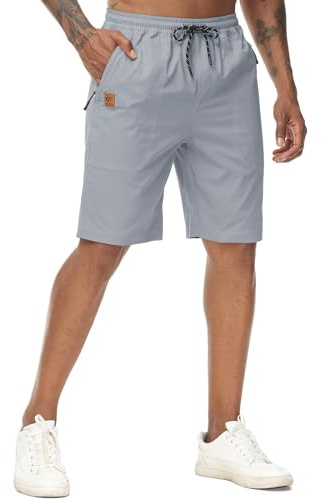 YuKaiChen Men's Shorts Classic Fit Twill Summers Casual Shorts with Zip Pockets Size 36 Grey
