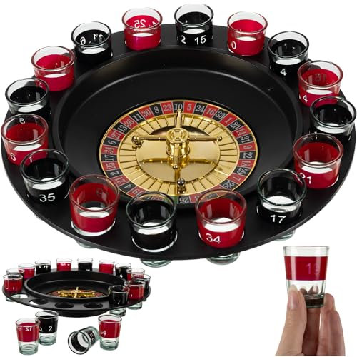 MT MALATEC Ruleta Juego de beber 16 vasos de chupito, artículo de fiesta, juego de mesa para adultos 23463