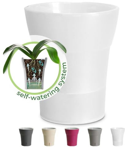 Happyplants DALI-DEA Clear Orchid Self-Watering Flower Pot Planter With Water Level Indicator Water Reserve And Drainage Holes (Transparent, Ø 15CM - 2L)