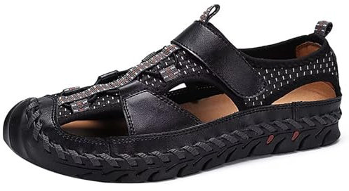 Rivccku Sandales de Randonnée Homme Bout Fermé Nu-pieds Sandales Été Outdoor Sandales de Marche Cuir Sandales de Sport Sandales de Plage