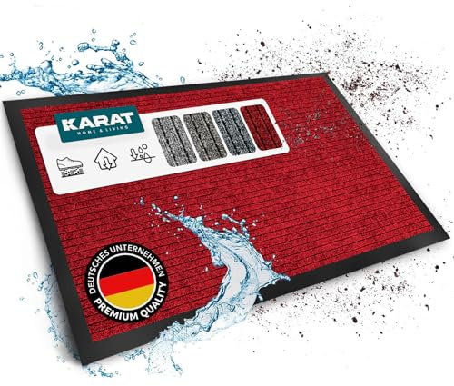 KARAT Schmutzfangmatte Dura - 90 x 120 cm, Rot - Fußmatte mit Rutschfester Rückseite - Türmatte für Eingangsbereich - Fußabtreter, Sauberlaufmatte, Türvorleger