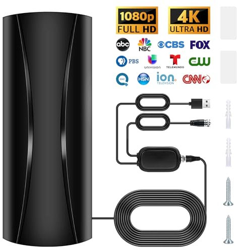 TV Aerial - with 900+ Miles Long Range 360° Reception Amplifier 4K/1080P Signal Digital Aerial UK Support Older TV with Amplifier Connector for Freeview Channels Indoor Outdoor 32ft Cable
