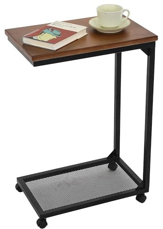 Mingone Beistelltisch Drehbar mit Rollen Couchtisch mit Stauraum C-Form Sofatisch Kleiner Tisch für Wohnzimmer Schlafzimmer Büro Balkon, Braun