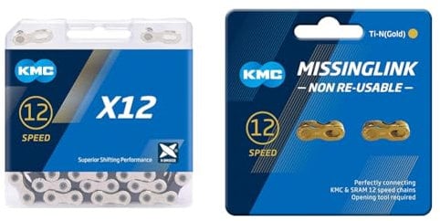 KMC X12 12 Speed Chain, Silver/Black, 126 Links & Unisex Adult Missing Links 12NR Gold Missing Links 12nr - Gold.