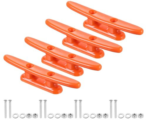 PATIKIL 4 Inch Nylon Boat Dock Cleat 4 Pack Kayak Rope Tie Cleat with Screws for Boat Docks Kayaks Marine Nautical Decor, Orange