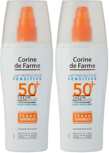 Corine de Farme - Lait Protecteur SPF50+ Sensitive - Haute Protection Solaire Visage et Corps - Monoï de Tahiti - Hypoallergénique - Peaux Sensibles - 150 ml - Fabrication Française (Lot de 2)
