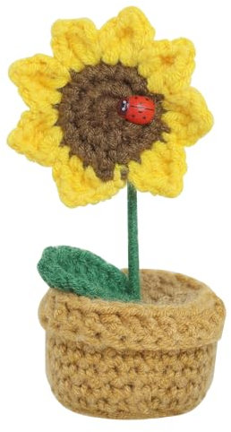 Kasoud Knitted Sunflower - Emotional Support Gift, Crochet Flower Pot, Hand-Crafted Ornament for Home, Office, Desktop, Car - Gift for Lover or Family