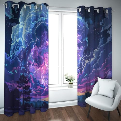 LANDOCROWN Stilvolle Bunte Fenstervorhänge Fantastische Wolken Abstsract Swirl Drucke Energiesparende dekorative Vorhänge für die Wohnung 2X B140 x H300 cm