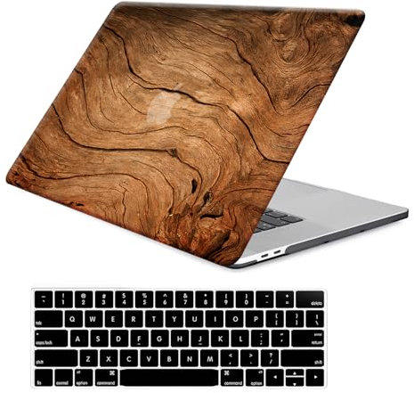 AUSMIX Kompatibel mit MacBook Air 13 Zoll Hülle 2021 2020 2019 2018 Release A2337 M1 A2179 A1932, Laptop Kunststoff Hartschalenhülle + Keyboard Skin Cover,Holzmaserung