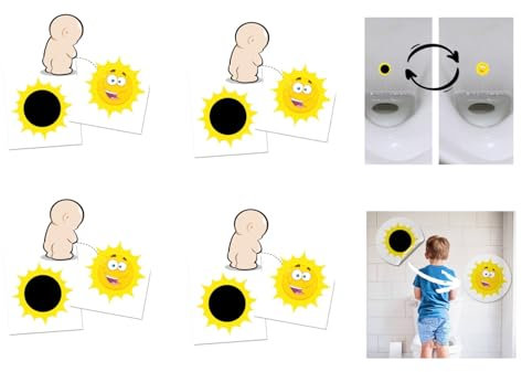4 verfärbende Toiletten Sticker SONNE, Verfärbende Toilettensticker für Kinder, 35mm