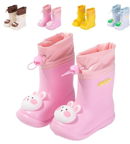 DRECAGE Bottes de Pluie Bottes de Wellington Mixte Enfant pour Fille et Garçon imperméable Chaussures de Pluie en Caoutchouc à l'extérieur lapin Rose 24/25 EU 160 MM