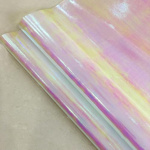 Anevous 1m Regenbogen Laserstoff Meterware, 110cm Breite Glänzend Stoff zum Nähen, Gradienten Dekorative Stoffe, Dekostoff für Vorhänge Bühne Kostüm, Kleid Bekleidung, Hintergrundfotografie,Weiß A