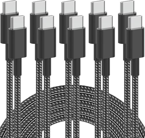 Plnhixt USB C Cable, 5Pack 6FT USB C to USB C Cable 60W(3A) Nylon Braided