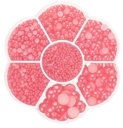 PATIKIL Flatback Pearls Beads for Crafting,7 Sizes Pink 5645Pcs | Half Round Resin Beads Flatback Pearl Charms for DIY Nail Art Phone Decoration Socks Charms