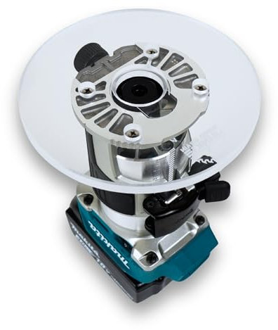 WOOD GRAN JUNKIE® TrimFit Pro® 6” Round Router Base Plate Compatible with Makita RT0701C, XTR01Z- Pre-Drilled, 3/8” Thick Clear Cast Acrylic, Router Base for Woodworking, Made in USA