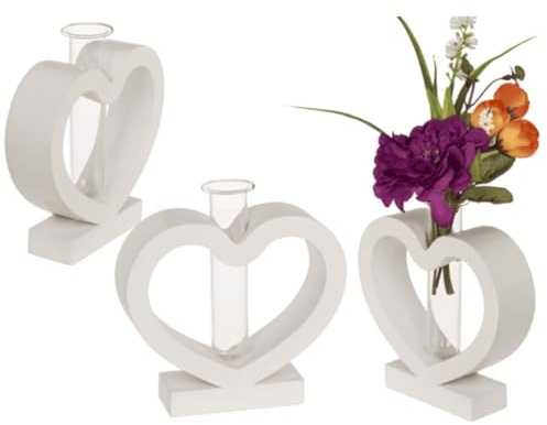 LND Flower Vase, MDF White Heart With Test Tube Vase, Propagators For Plants, Wedding Table Decoration, Heart Decorations Gifts For Women, Presents For Her, Gifts For Mum, 15 x 12cm