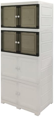 ABBAware Mehrzweckschrank mit einrastenden Klapptüren, Lagerschrank 68x48x176cm mit 4 extra großen Fächern, Stabile Ausführung 20kg pro Fach, Allzweck-Aufbewahrungsschrank mit durchsichtigen Türen