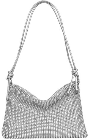 Wisebom Damen Glitzer Tasche, Verstellbarer Schultergurt Elegante Tasche Abendtasche Hohe Kapazität mit Reißverschluss Clutch CrossBody Bag Umhängetasche für Prom Hochzeit Party Bankett (Silber)