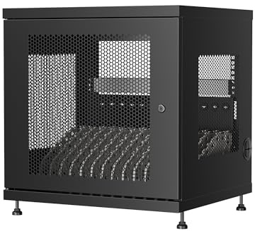 Ewent Armadio di Ricarica da 14 Slot, Armadietto di Ricarica per Telefono Cellulare, Tablet e Notebook, Cassaforte a Chiave in Acciaio Nero, Stazione di Ricarica con 2 Multiprese a 8 prese