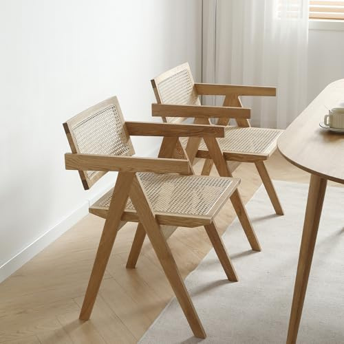 DOBESTS 2er Set Holzstuhl Esszimmerstuhl mit gewebtem Sitz, Küchenstuhl aus FSC Holz,für Wohnzimmer, Küche, Esszimmer, Schlafzimmer, Arbeitszimmer, Balkon, bis 130 kg belastbar (2er Set)