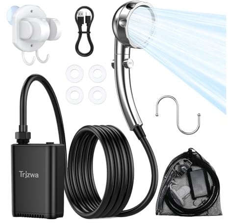 TRJZWA Ducha Portatil Camping, 2600 mAh Rápidamente Recargable Ducha, 5L/min Flujo de Agua Bomba Ducha Portatil Ducha Pommeau, Ducha Móvil para Camping, Caravana, Jardín, Coche, Duchas para Perros