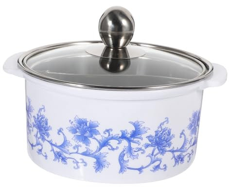 CONGARTENO Small Stainless Steel Soup Pot Cover Hot Pot for Induction Cooker White Floral Pattern