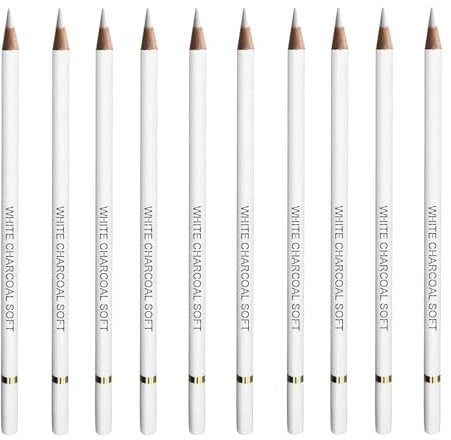 QGH 10 Pcs White Charcoal Pencils for Drawing: Professional Drawing Pencil Set for Artists – White Pencils for Highlights, Sketching, Shading –Ideal for Charcoal Drawings, Art, Crafts, Fine Detailing