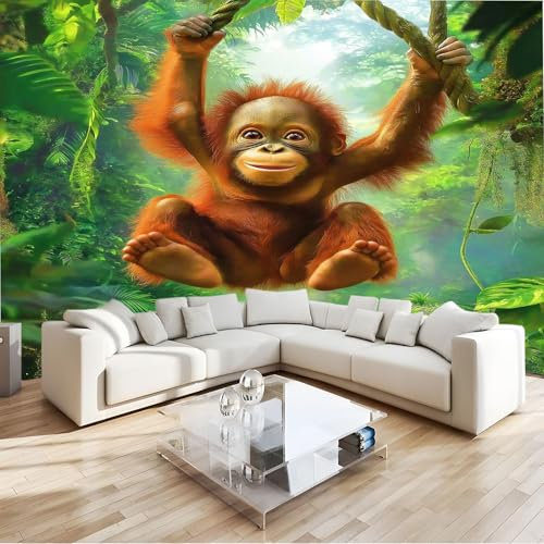 Green Photo Wallpaper Wall Mural Rainforest Gorilla Cute, Photo Picture Wallpaper Bedroom Decoration Wall Covering 250 x 175cm