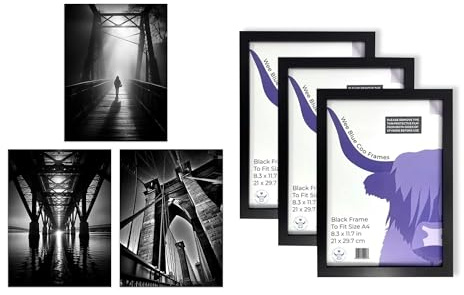 Artery8 Black and White Bridges Wall Art - Set of 3 A4 Sized Art with Black Frames - Atmospheric Photographs in Different Angles