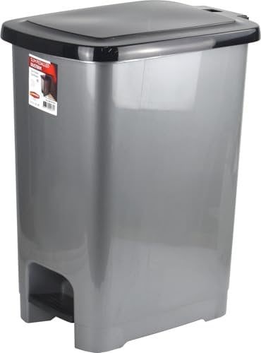 Catergold Slim Pedal Kitchen Bin 60 Litre Capacity Premium Plastic Bin with Lid Multipurpose Waste Bin House & Office Tall Slim Rubbish Recycling (Grey)