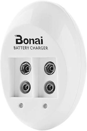 BONAI 9V Cargador de Batería, Cargador Inteligente con Doble LED para Baterías de Litio y Ni-MH de 9V, Tecnología de Carga Independiente, Cargador Rápido con Múltiples Protecciones