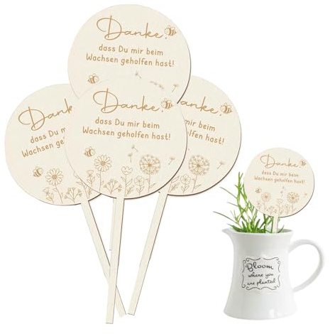 Yuqilin 4 Pezzi Etichette per Piante Senza Sbavature Targhette Piante | 10 CM x 20 CM Design Inciso Etichette in Legno per Vasi da Fiori Spessore 2 MM per Nomi Piante Decorazioni Piante Segnavasi