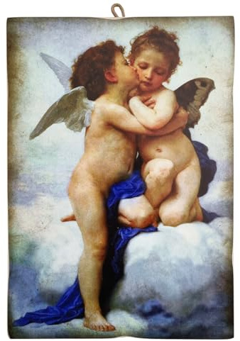 KUSTOM ART Wandbild Serie Gemälde Prominente Liebe und Psyche Kinder William Adolphe Bouguereau Druck auf Holz 25 x 18 cm