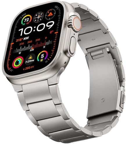 HITZEE Correa Titanio Compatible con Correa Apple Watch 49mm 46mm 45mm 44mm 42mm, Band Ligera de Titan con Cierre Plegable para Hombre para iWatch Ultra 3/2/1 49 mm Serie 11 10 9 8 7 SE 6-1,Titanio