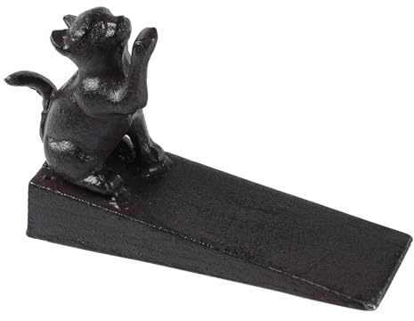 Adorable Cat Door Stopper Heavy Duty Cast Iron Door Stop for Secure Door Holding Non Slip Decorative Door Stoppers for Home Bedroom Office (Black 1Pcs)