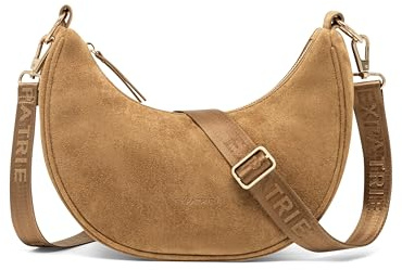 Expatrié Umhängetasche Damen - Lea Small Suede - Half Moon Bag Schultertasche - Crossbody Bag im Halbmond Design - Halbrunde Handtasche aus Veganem Wildleder