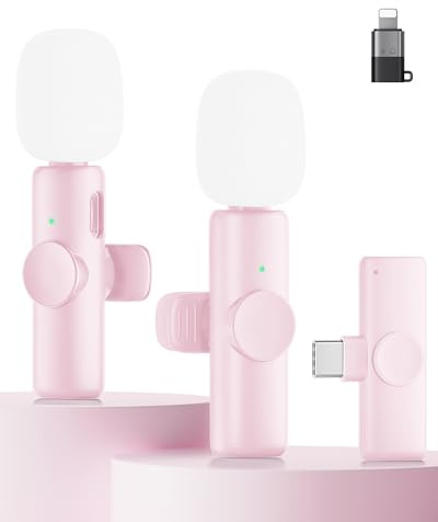 CZOCPOS Micro-Cravate sans Fil pour Phone, Pad, Lot de 2 micros, Rose | Réduction de Bruit, Utilisation Facile & Son Professionnel pour Vidéos, Podcasts, Streaming, Youtube, TikTok & Vlogs