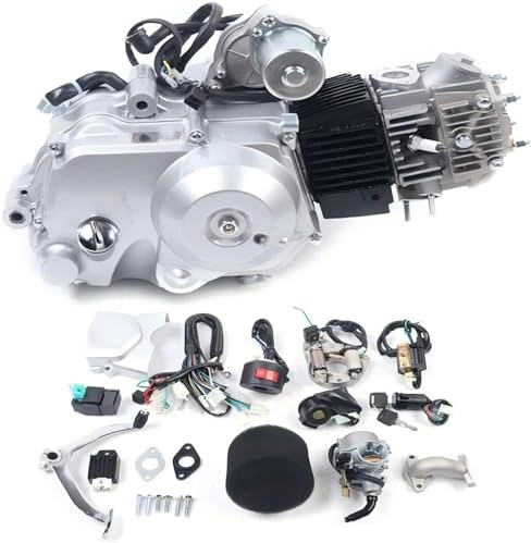 125ccm 4-Takt Motor, Halbautomatik ATV Motor Kit mit Rückwärtsgang und 3 Vorwärtsgängen, Einzylinder-Luftkühlung 125cc Motor Elektrostart für GoKart, Pitbike, ATV, Buggy
