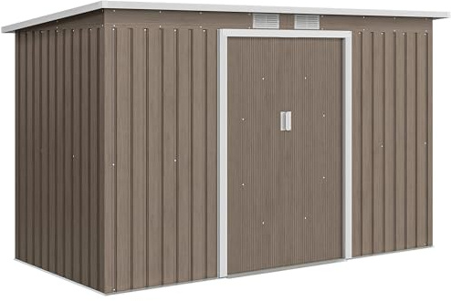 Outsunny Casetta da Giardino 3.2m² Kit Fondazione Acciaio Grigio | Acciaio Zincato, Kit Fondazione, Prese d'Aria, Capanno Porta Attrezzi, Doppia Porta Scorrevole Bloccabile