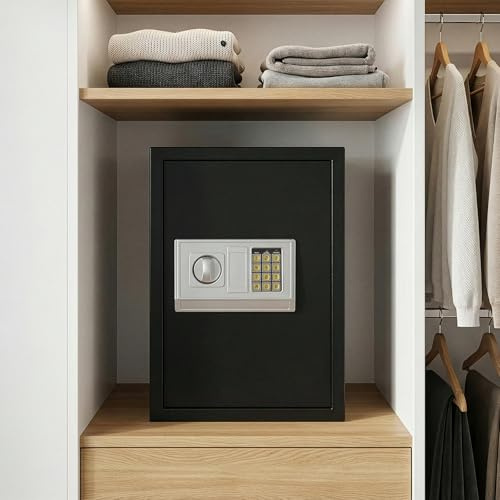 LEADZM Elektronischer Safe 39.2L– Feuerfester & Wasserdichter Tresor mit Digitalem Zahlenschloss & 2 Schlüsseln, Doppelstahlbolzen-Sicherheit für Schmuck, Bargeld, Wertsachen (50x35x30 cm, Silbergrau)